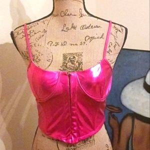 Club Exx Pink Metallic Corset Crop Top